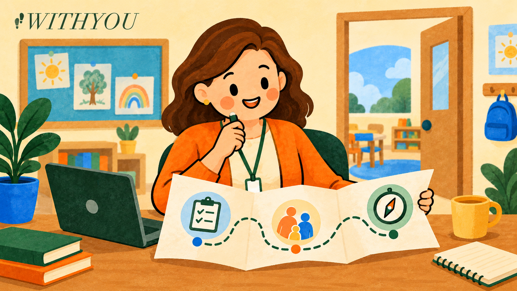 Childcare director reviewing a three-icon roadmap